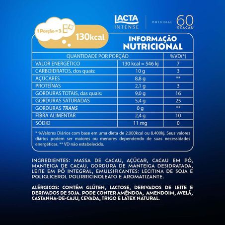 CHOCOLATE LACTA INTENSE 60% CACAU ORIGINAL 85G 360-3
