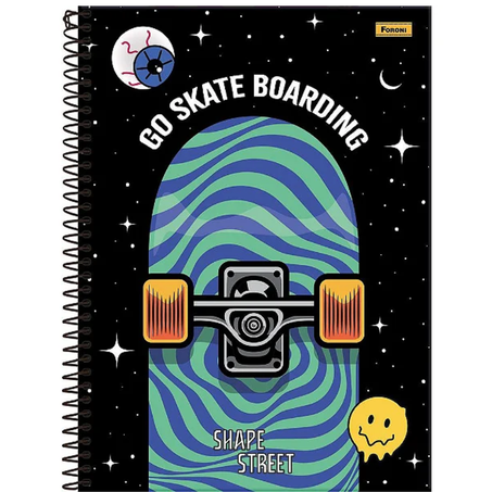 Caderno foroni grande capa dura 80 folhas shape street com bolsa e adesivos