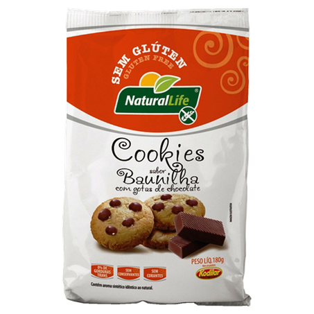 Cookies Natural Life Sabor Baunilha com Gotas de Chocolate Sem Glúten 180g