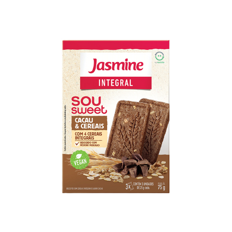Biscoito Vegano Integral Cacau & Cereais Jasmine Sou Sweet