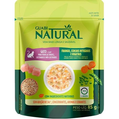 Sache Ração Úmida para Gatos Adultos Guabi Natural Frango Cereais 85g