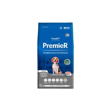 Ração Premier Ambientes Internos Light para Cães Adultos Sabor Frango e Salmão 12Kg
