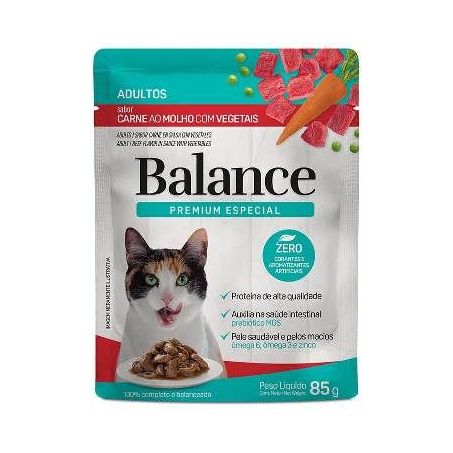 Ração gatos adultos carne ao molho com vegetais balance 85g