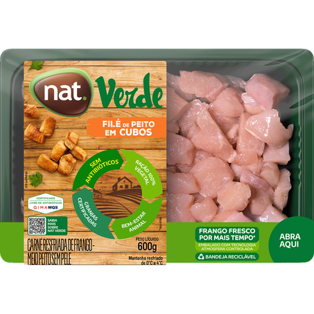 Filé de peito nat verde em cubos resfriado 600g