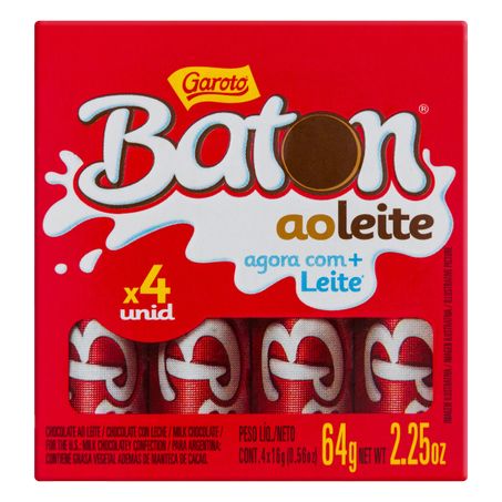PACK CHOCOLATE AO LEITE GAROTO BATON COM 4 UNIDADES