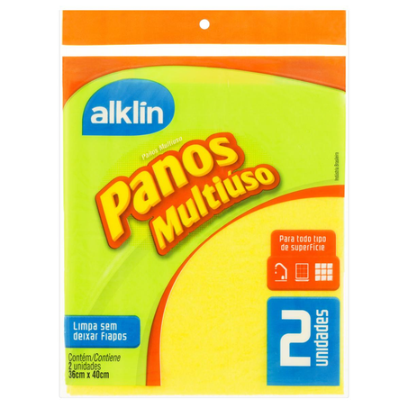 Pano Alklin Tam. 40cmx36cm - Multiuso - Amarelo - Com 2 Unidades