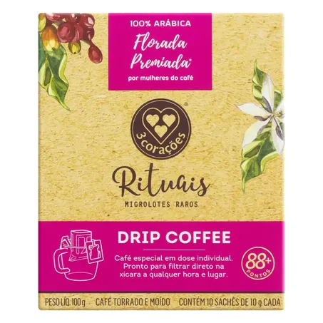 Cafe 3 corações florada premiada rituais microlotes raros drip coffee sachê 10g