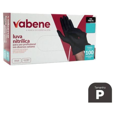 LUVA NITRÍLICA S/ PÓ PRETA PEQUENA VABENE C/100UN