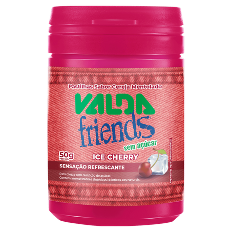 Pastilha valda friends ice cherry sem açúcar pote 50g