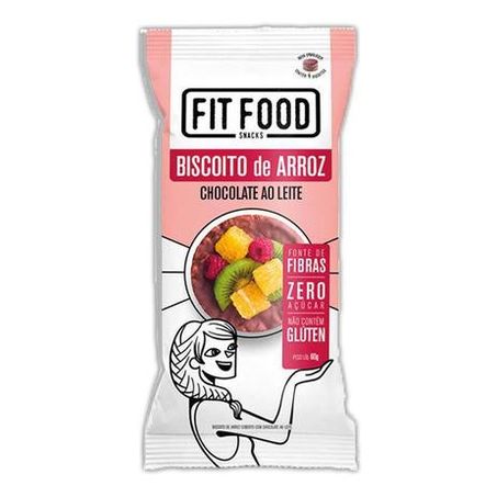 Biscoito de arroz fit food 60g com chocolate ao leite
