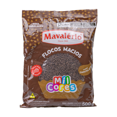 FLOCOS MACIOS SABOR CHOCOLATE  MIL CORES 500G MAVALÉRIO