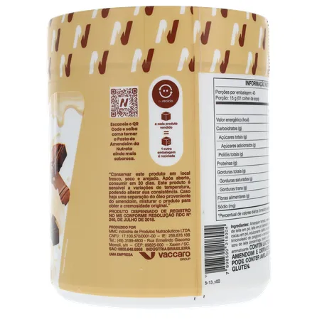 PASTA DE AMENDOIM NUTRATA LEITE TRUFADO COM WHEY PROTEIN ZERO AÇÚCAR POTE 600G 360-15