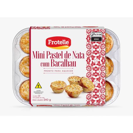 MINI PASTEL FROTELLE DE NATA COM BACALHAU BANDEJA COM 12 UNIDADES 20G CADA