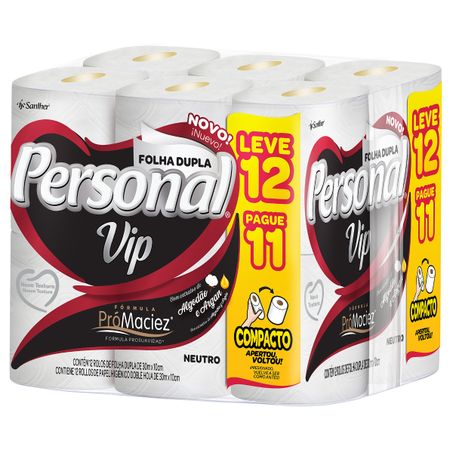 PAPEL HIGIÊNICO VIP FOLHA DUPLA PERSONAL COM 12 ROLOS