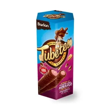 Wafer Barion Tubetes Rolinho Creme De Morango Caixa 50g 
 