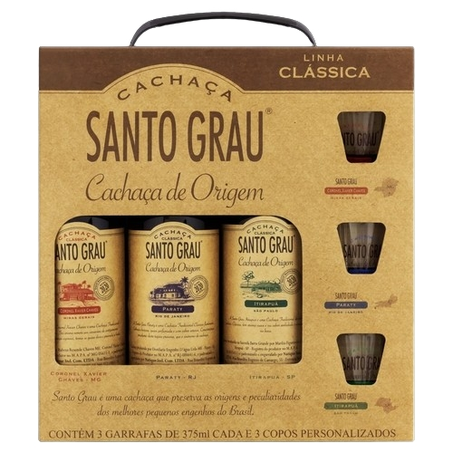 Kit Cachaça Santo Grau com 3 unidades de 375Ml