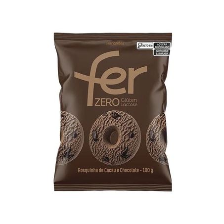 ROSQUINHA FERNANDES CACAU E CHOCOLATE ZERO GLÚTEN E ZERO LACTOSE 100G