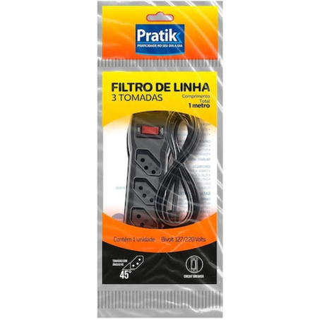 Filtro de linha pratik bivolt 3 tomadas preta 1 metro