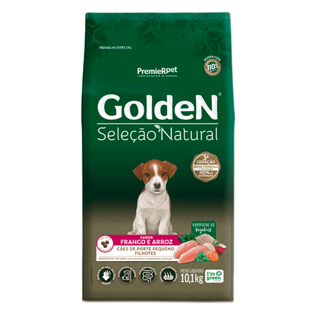 Ração Golden Seleção Natural Cães Filhotes Porte Pequeno Frango e Arroz Mini Bits 10,1 kg 360-1
