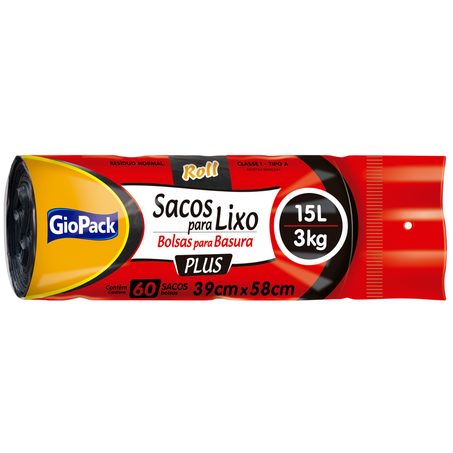 Saco lixo 15l/3kg 20un 39x58cm reforçado almofada giopack