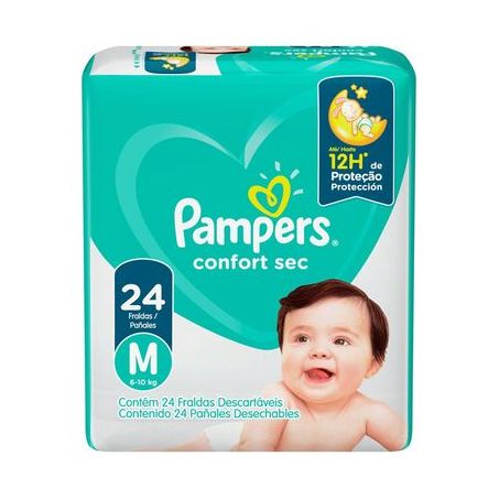 Fralda Descartável Infantil Pampers Confort Sec M Pacote 24 Unidades 1UN