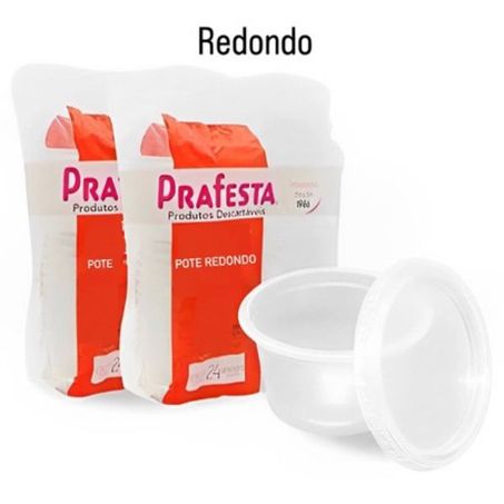 POTE PLÁSTICO REDONDO C/ TAMPA PRAFESTA TRANSPARENTE 145ML C/24UN