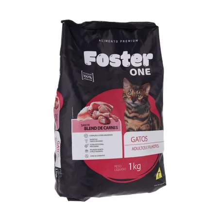 ALIMENTO PARA GATO FOSTER ONE ADULTOS E FILHOTES BLEND DE CARNES PACOTE 1KG 360-34