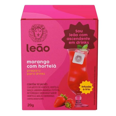 Chá leão sabor morango e hortelã para drinks 20g