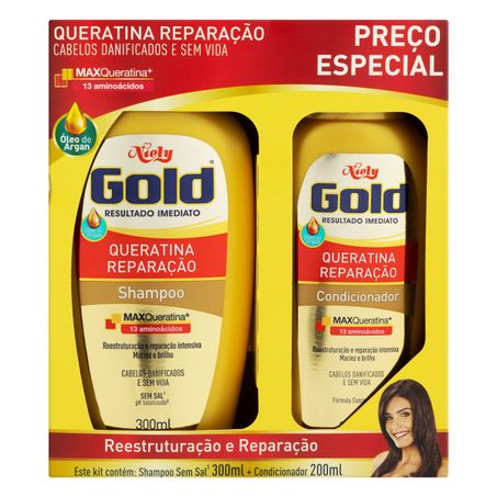KIT SHAMPOO + CONDICIONADOR NIELY GOLD QUERATINA REPARAÇÃO