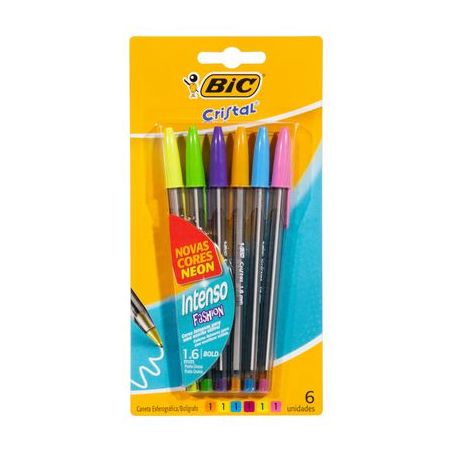 Caneta Esferográficam Ponta Grossa Intenso Fashion Bic Cristal 6 Unidades 1.6M