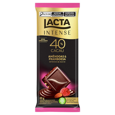 Chocolate Lacta 85g - Intense Nuts - 40% Cacau - Amêndoas e Framboesa
