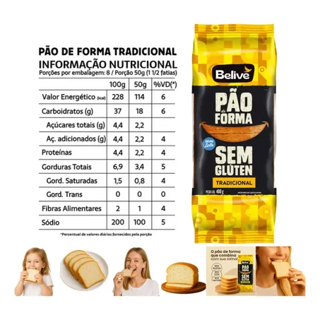 Pão de Forma Sem Glúten Belive 400g 360-1
