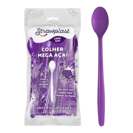 COLHER LONGA STRAWPLAST ROXA ACAI