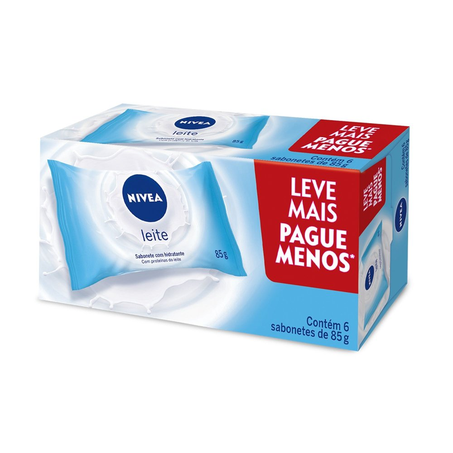 Sabonete em Barra Hidratante NIVEA Leite Promo 6 uni 85g