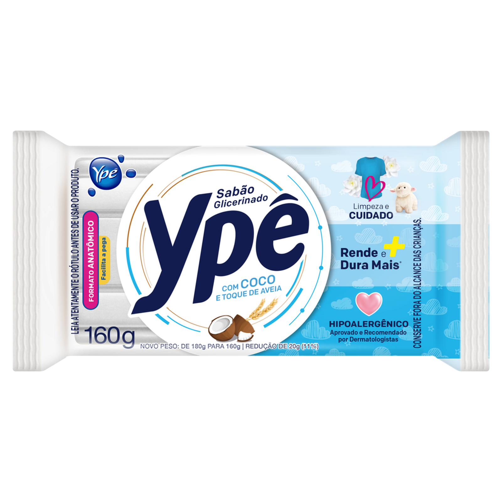 Sabão Barra Glicerinado Coco Ypê Flow Pack 160g