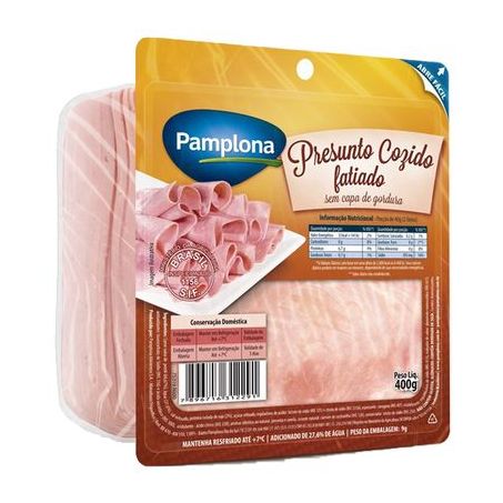 Presunto cozido fatiado sem capa pamplona 400g