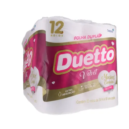 PAPEL HIGIÊNICO DUETTO FOLHA DUPLA VELVET PACOTE 12X30M 360-7