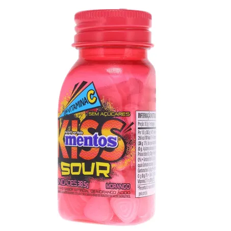 Bala mentos kiss sour sem açúcar morango 38g 360-5