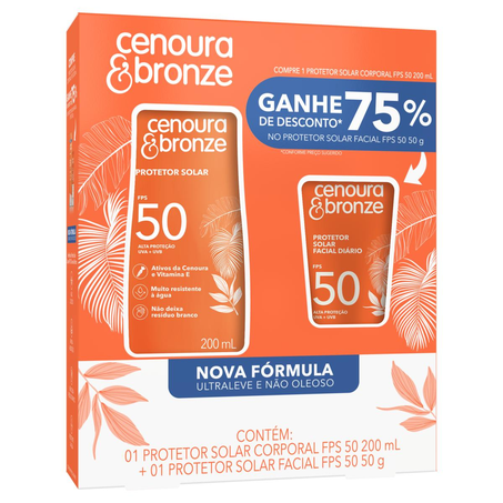Kit Protetor Solar Cenoura e Bronze Protetor Corporal FPS50 200ml + Protetor Facial FPS50 50g