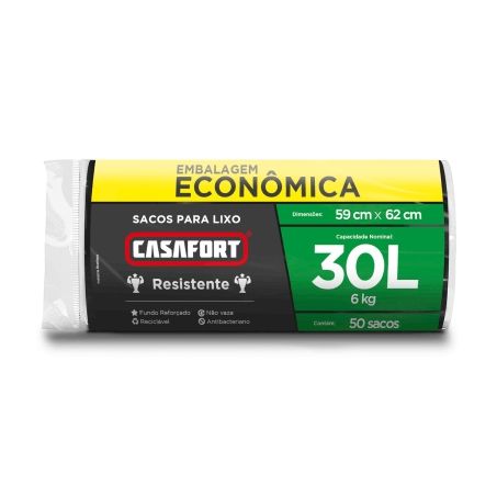 Saco de Lixo Casafort Embalagem Econômica 30 Litros Embalagem 50un