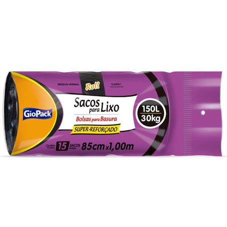 Saco lixo 150l/30kg 15un reforçado 85x100cm giopack
