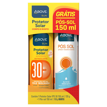 Conjunto Above Protetor Solar Corpo e Rosto - FPS 30 - 150ml  + Grátis - Pós-sol - Spray Hidratante