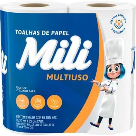 Rolo de Toalhas de Papel Mili Multiuso Pacote 2un