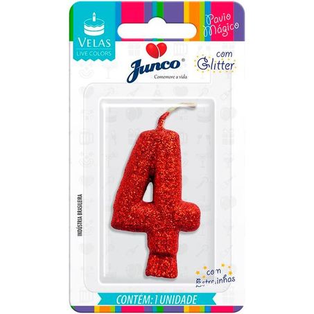 Vela Aniversario Junco Live Colors N4 Vermelho Glitter