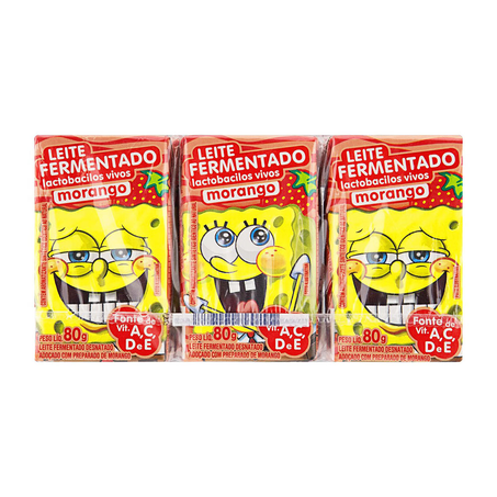 Leite Fermentado Desnatado Morango Bob Esponja Elegê Caixa 6 Unidades