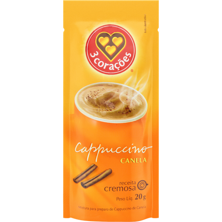 MISTURA PARA PREPARO DE CAPPUCCINO 3 CORAÇÕES CANELA SACHÊ 20G