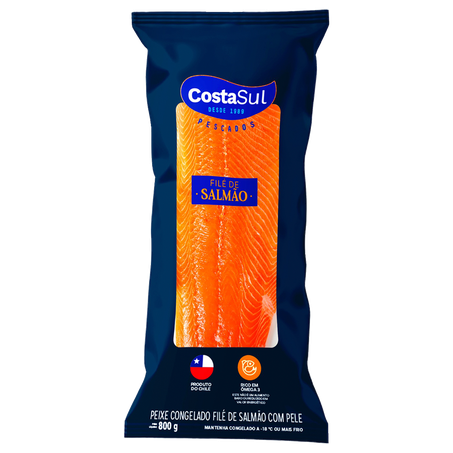 Filé de Salmão Costa Sul Congelado Com Pele 800g