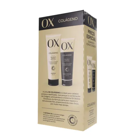 Kit Shampoo 200ml + Condicionador 170ml Ox Colágeno Caixa 370ml 360-21