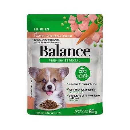 Ração cães filhotes frango e vegetais ao molho balance 85g
