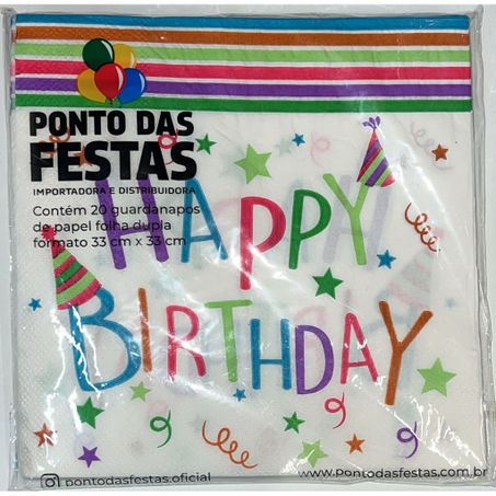 GUARDANAPO DE PAPEL DUPLA CAMADA HAPPY BIRTHDAY COLORIDO 33X33CM C/20UN